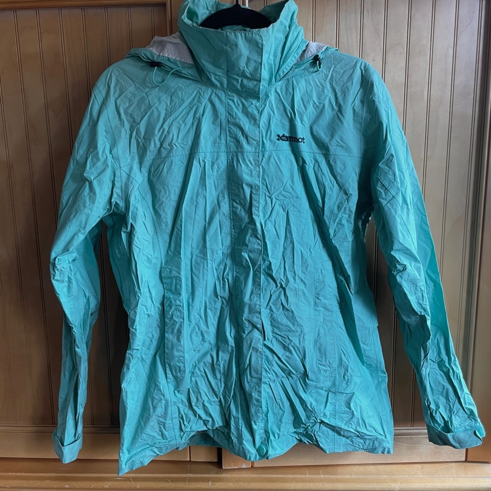 Marmot Light Turquoise Hooded Rain Shell